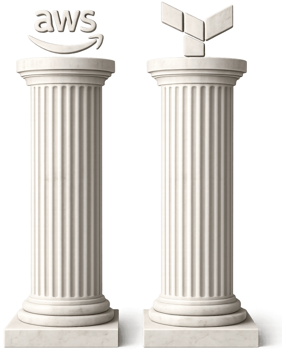 Stylized pillars representing a stable infrastructure foundation